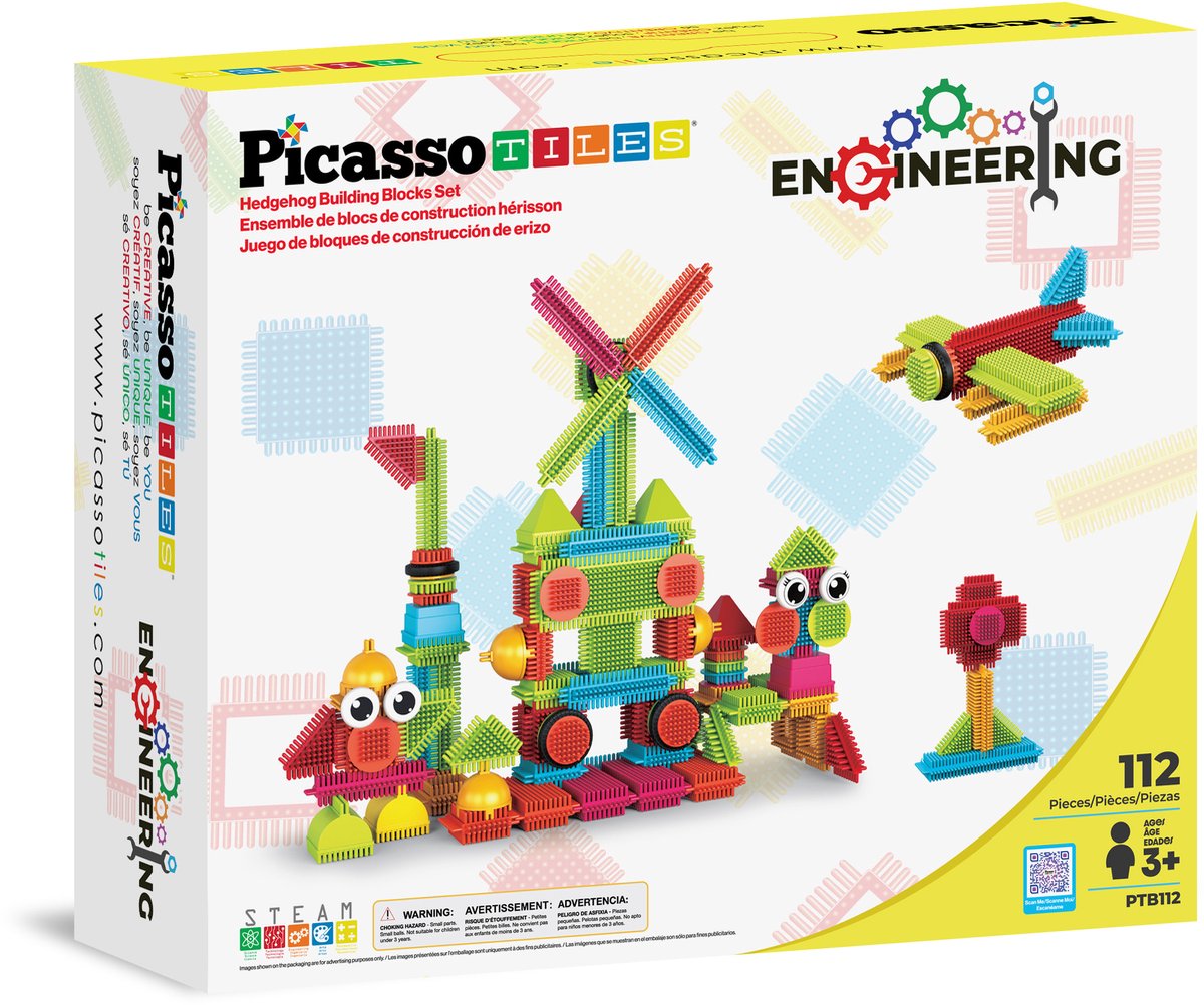 Picassotiles tactic picasso tiles - constructiespeelgoed - hedgehog building blocks - bouwspeelgoed - stem speelgoed - creatief bouwspeelgoed - 112-delig - vanaf 3 jaar