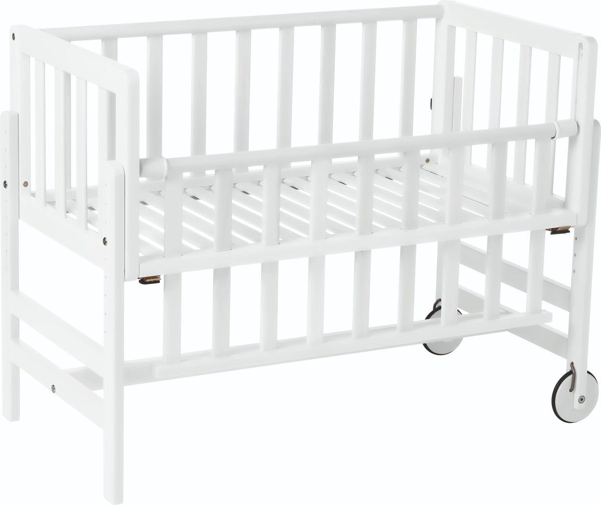 Geuther betty co-sleeper, aanschuifbed, wieg - met wielen - 45x90 cm - babybedje tot 9 kg - massief beukenhout - wit