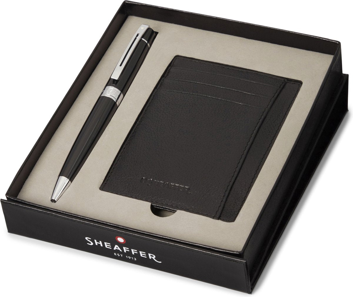 Sheaffer balpen giftset - 300 g9312 - glossy black chrome plated - met creditcardhouder - sf-g2931251-2