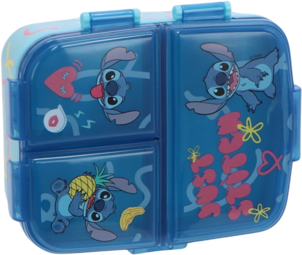 Stor stitch kinderlunchbox – broodtrommel met 4 vakken voor kinderen vanaf 4 jaar - vaatwasserbestendig bpa-vrij - blauw