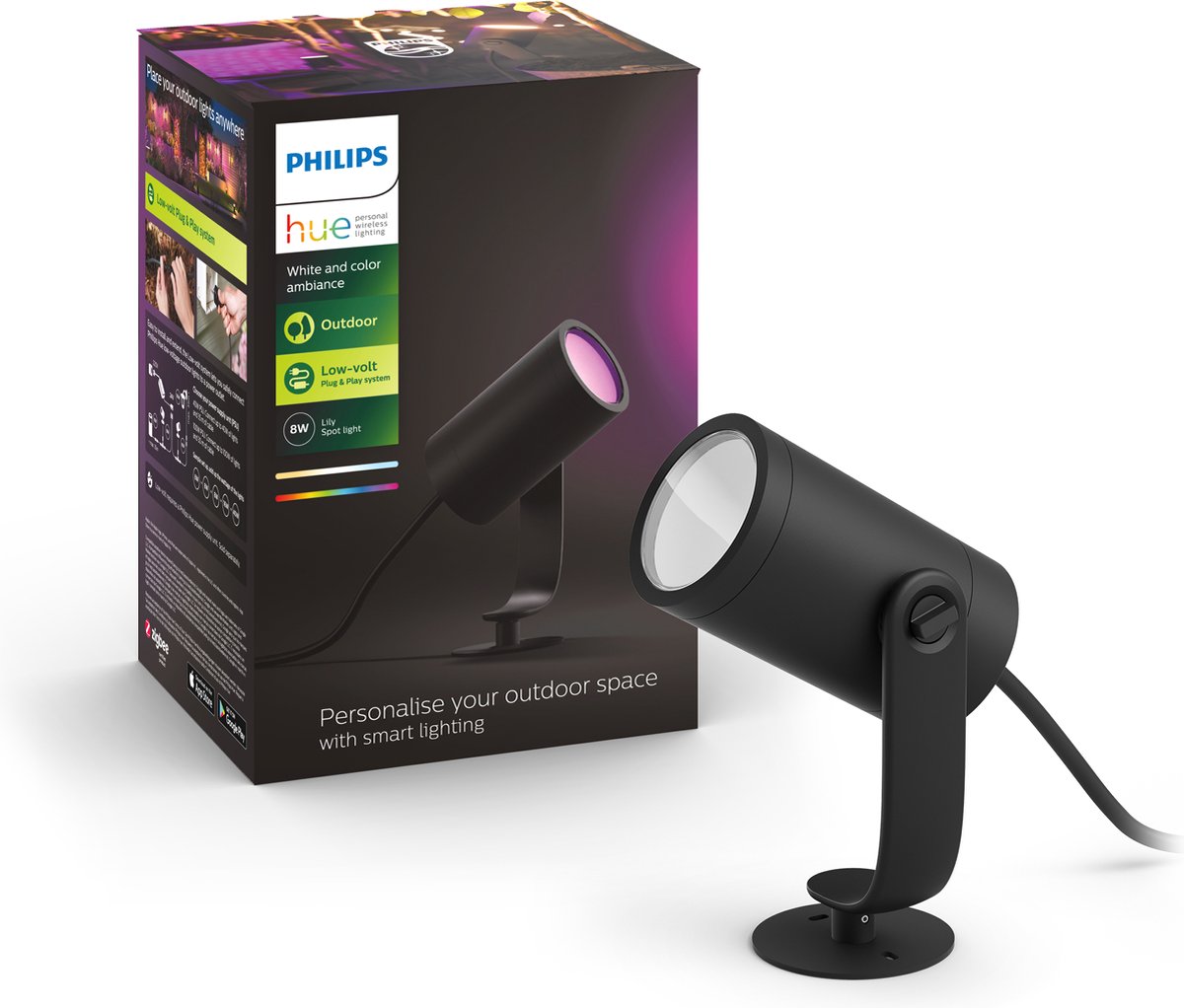 Philips hue lily tuinspot - wit en gekleurd licht - 1-spot - zwart - lowvolt - uitbreiding
