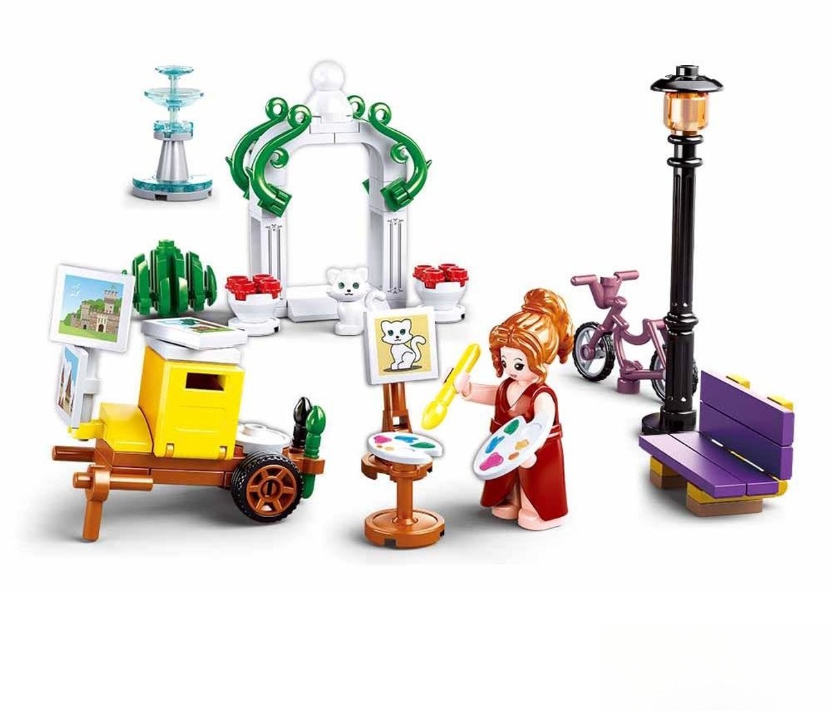 Sluban girls dream village park schilder bouwspeelgoed kinderen vanaf 6 jaar – constructiespeelgoed modelbouw park scène – bouwdoos met 114 bouwstenen en 1 minifiguur – m38-b0869