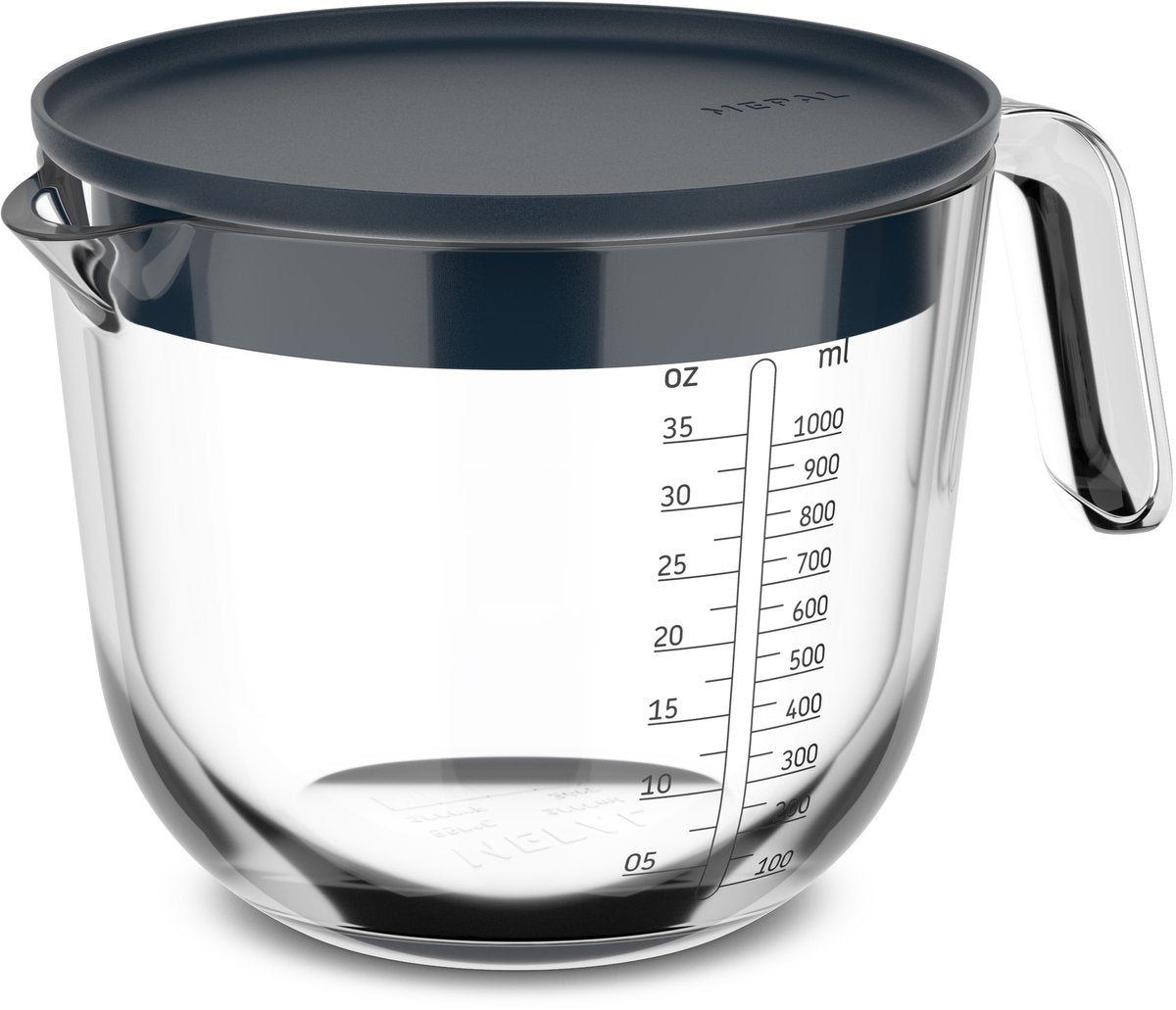 Mepal glas maatbeker met deksel chef it - 1 l - maataanduiding - vaatwasmachine-. magnetron- en ovenbestendig - bakspullen - navy