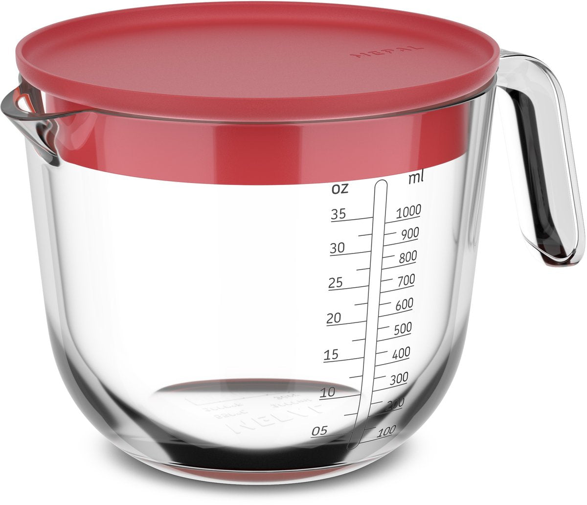 Mepal glas maatbeker met deksel chef it - 1 l - maataanduiding - vaatwasmachine-. magnetron- en ovenbestendig - bakspullen - coral