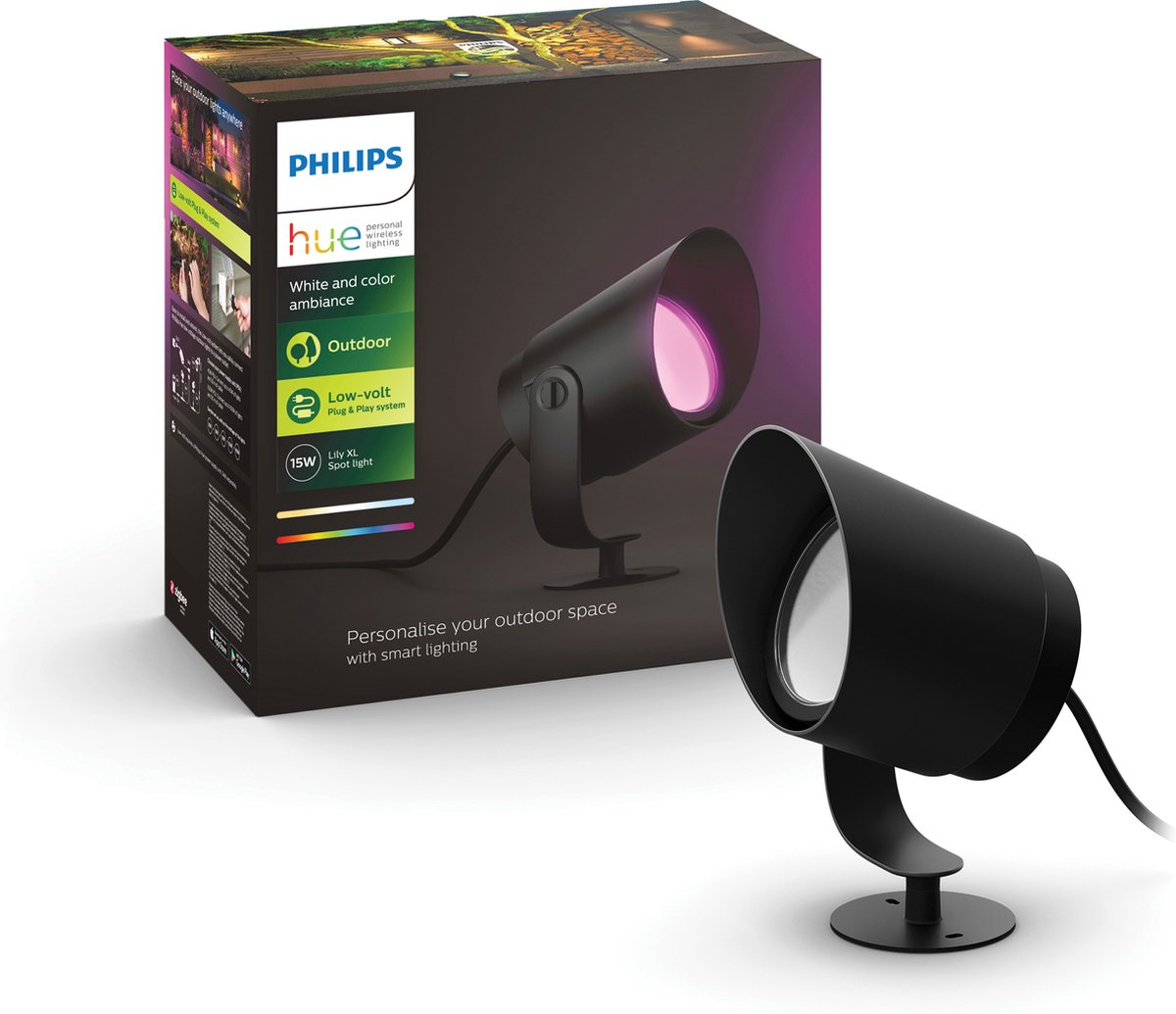 Philips hue lily xl-tuinspot - wit en gekleurd licht - zwart - lowvolt
