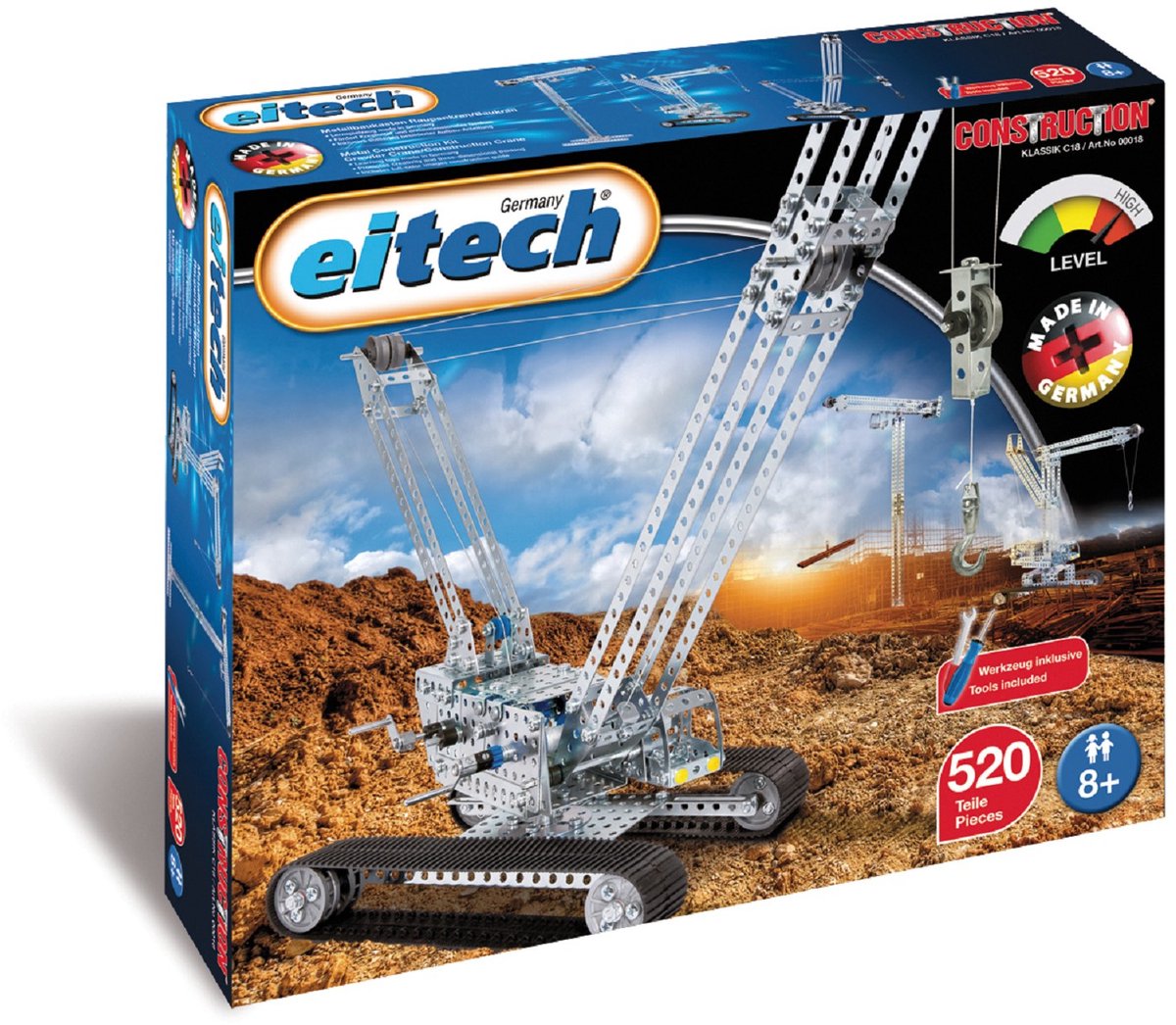 Eitech constructieset hijskraan staal zilver 522-delig