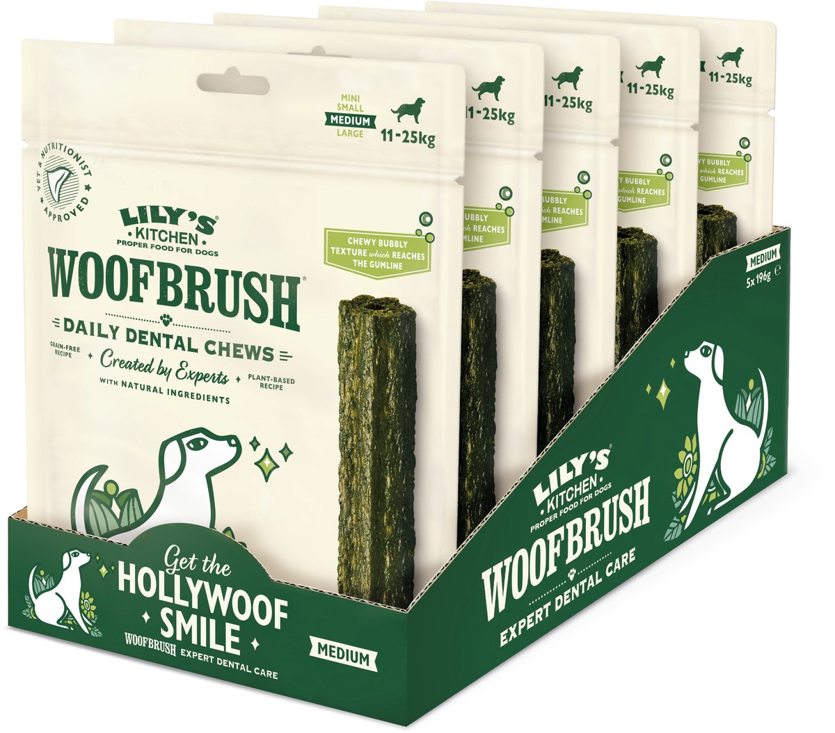 Lily's kitchen - hondensnacks - woofbrush natural dental chew - medium 5 x 196 g
