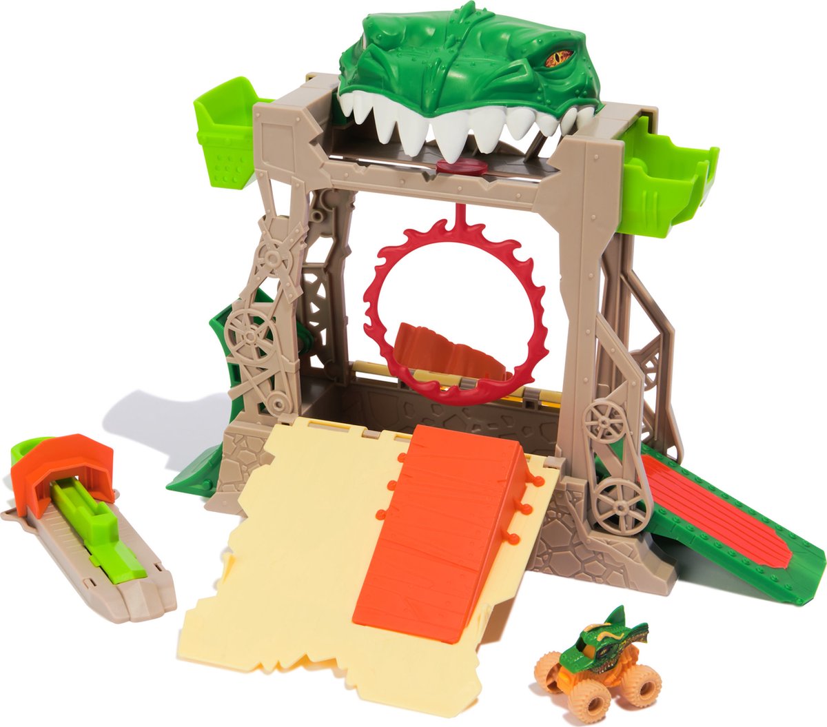 Monster jam mini jams - dungeon of doom-speelset met unieke metalen dragon-monsterjamtruck - schaal 1:87