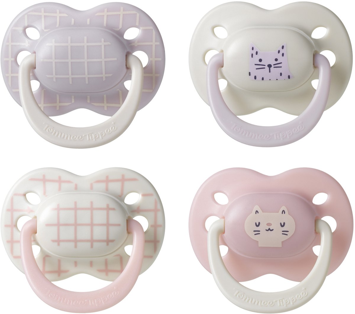 Tommee tippee ultimate fit-fopspeen - 0-6 maanden - 4 stuks - orthodontische symmetrische speen- 100% bpa-vrij silicone - roze deco
