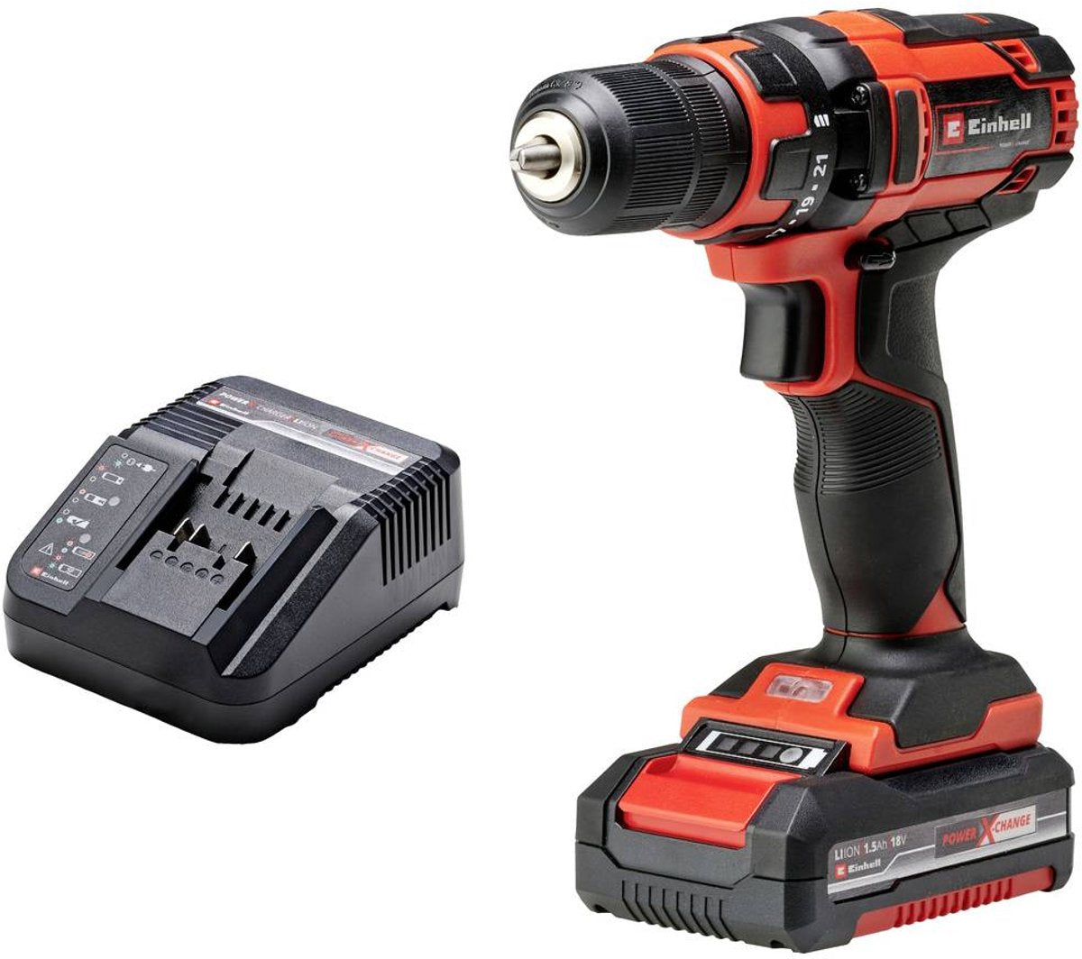Einhell accu boor- schroefmachine tc-cd 18 35 li kit - power x-change - 18 v li-ion - 35 nm - 0-550 t min - 10 mm snelspanboorkop - elektronische snelheidsregeling - incl. 1x 1.5 ah accu en lader