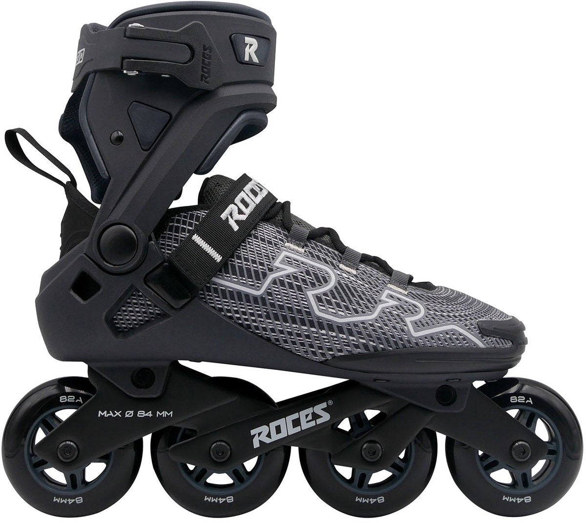 Roces r-evo 84 skeelers – 84mm – softboot – extra comfort stabiliteit – heel lock easy entry – abec-7 – fitness inline skates – heren dames – zwart antraciet – maat 39