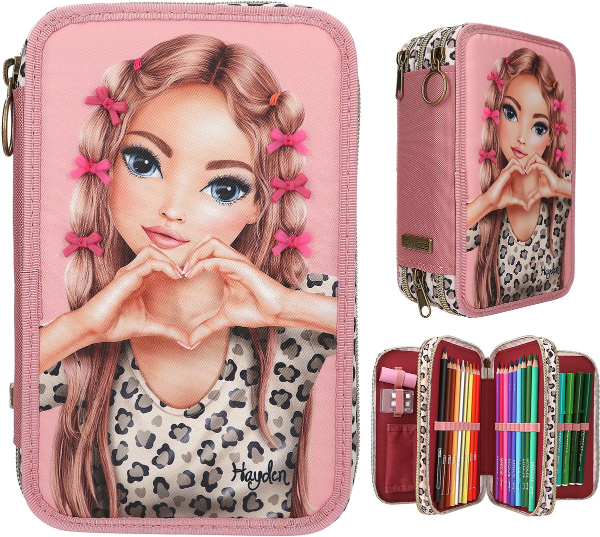 Depesche - topmodel 3-vaks etui met strikken - leoheart