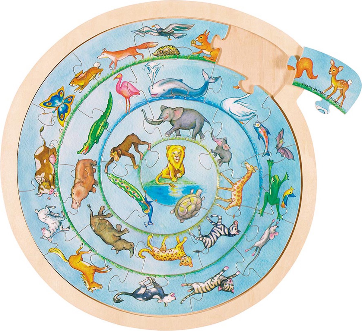 Goki puzzel - dierencirkel - 27 stukjes - hout - 3 jaar
