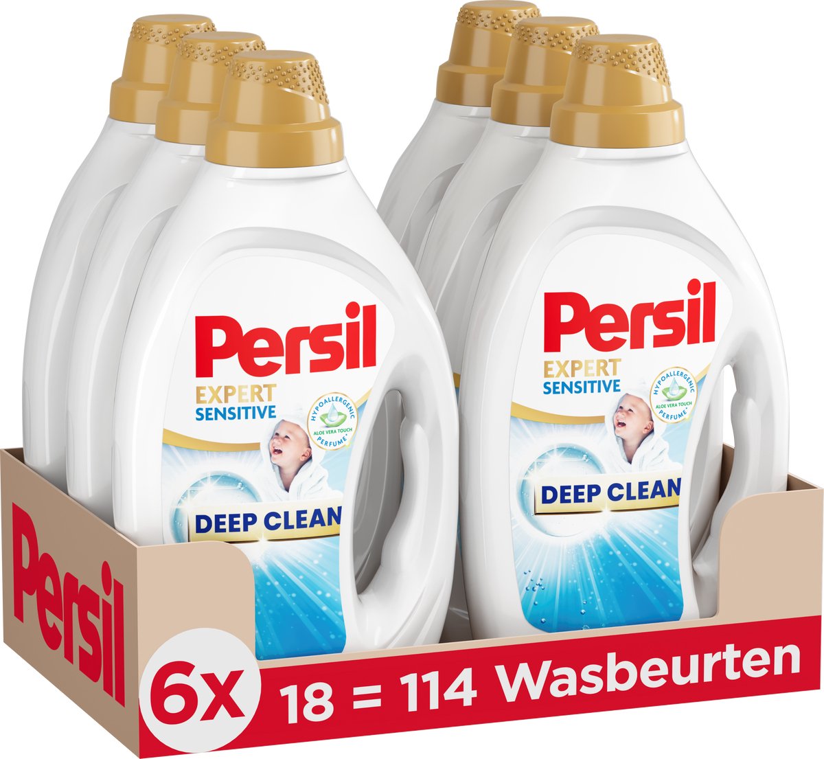 Persil sensitive gel - vloeibaar wasmiddel - alle kleuren was - allergie-vriendelijk - hypoallergene parfum - voordeelverpakking - 6x 18 wasbeurten