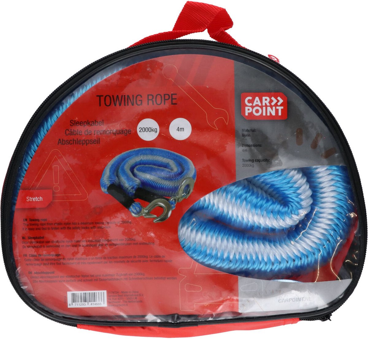 Carpoint sleepkabel tuv stretch 2 ton 4 meter blauw wit in zipperbag