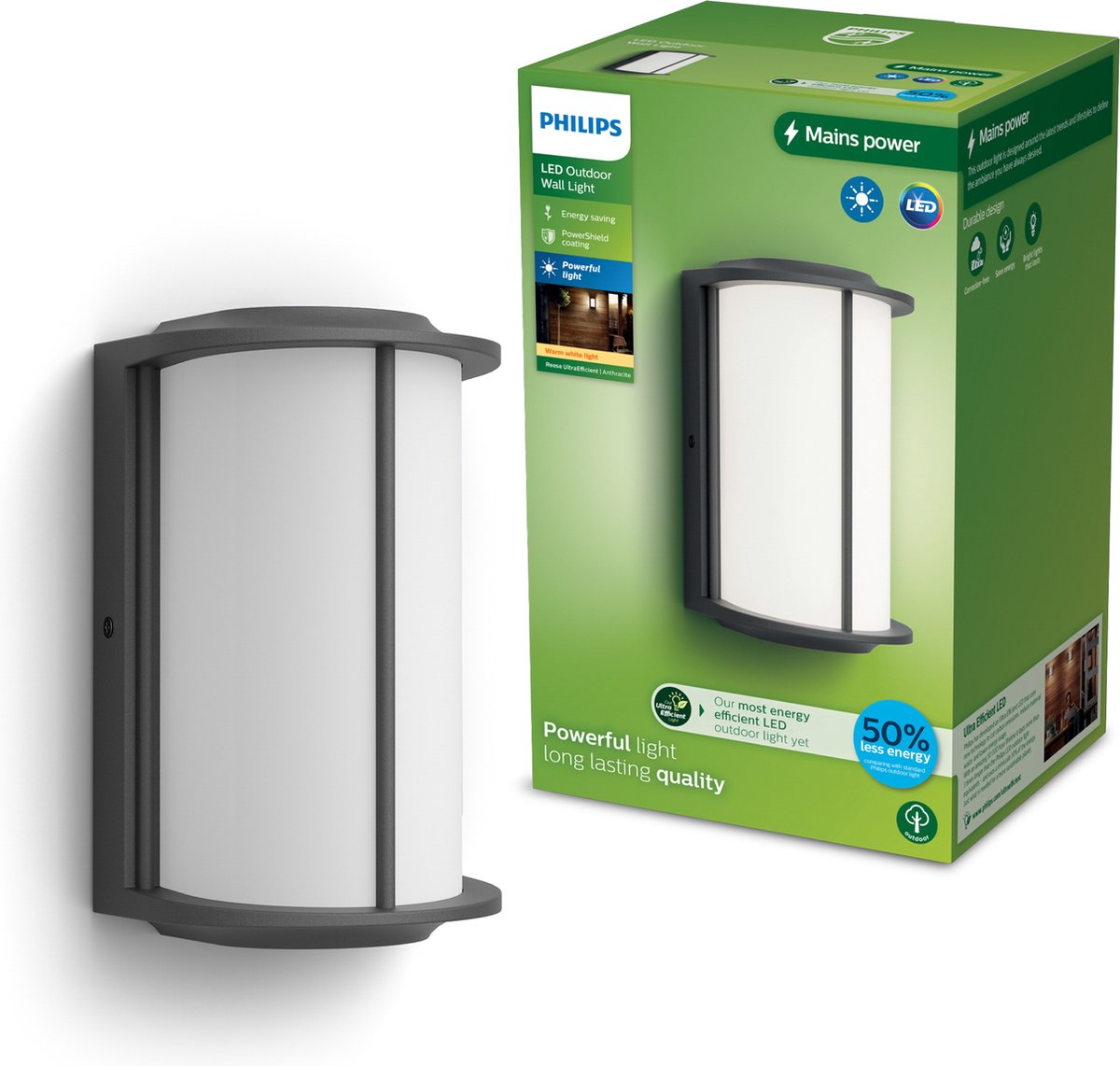Philips led philips reese wandlamp - ultraefficient led - buitenlamp - 4.3w - warmwit licht; 2700k - antraciet