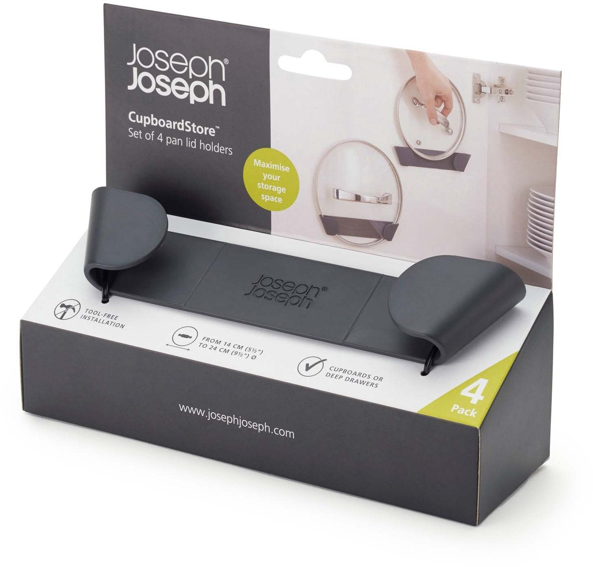 Joseph joseph keukenkastorganizer - cupboardstore organizer houder voor pannendeksel set van 4 stuks - kunststof - grijs