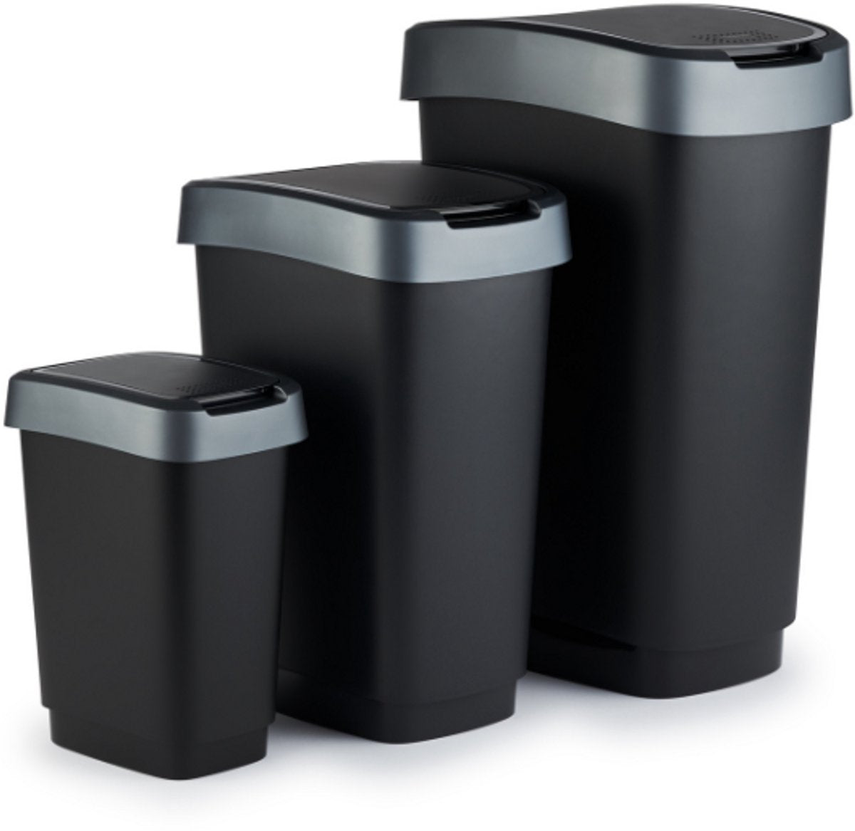 Rotho twist prullenbakken - swingdeksel - set van 3 stuks - 10, 25 en 50 liter - zwart