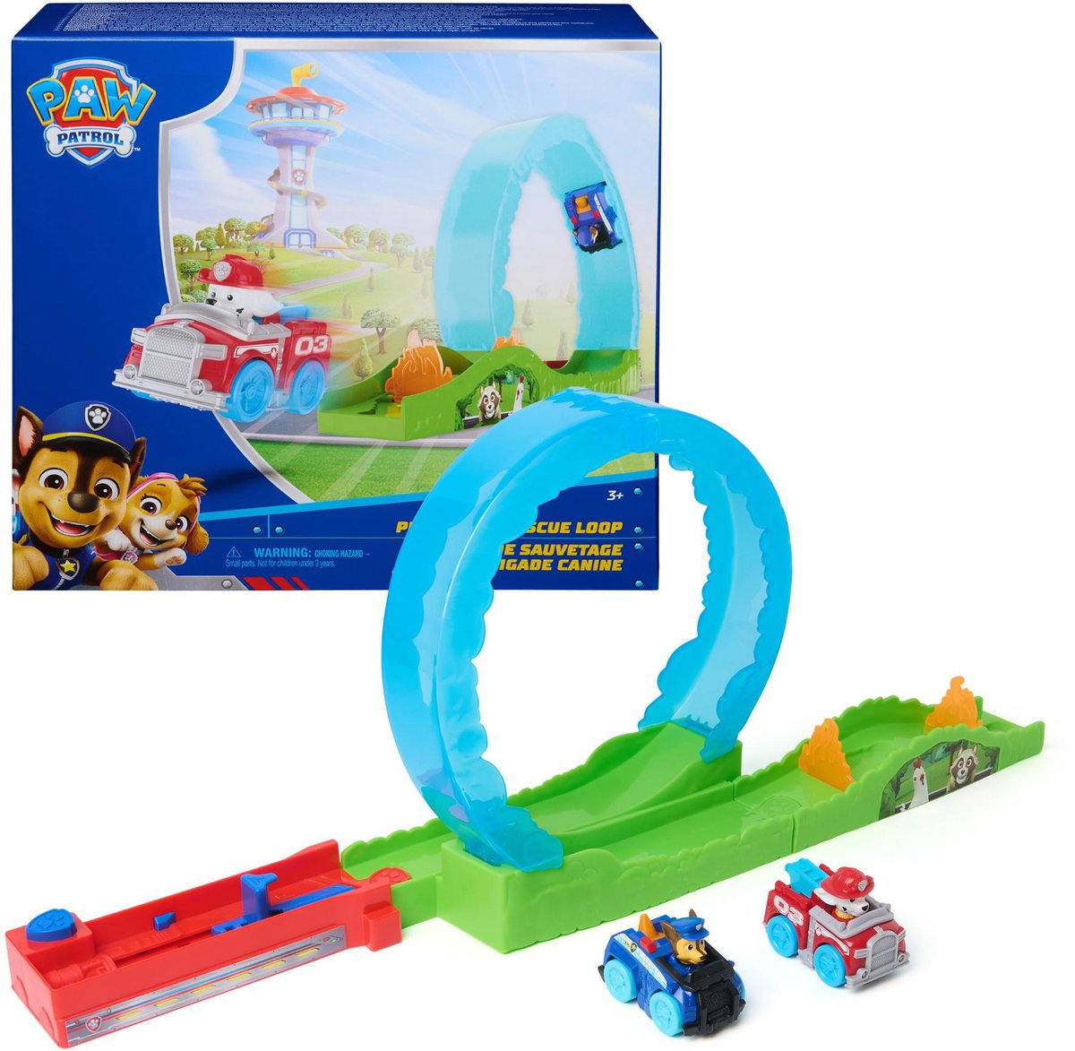 Paw patrol - pup squad-reddingslooping - baanspeelset met pup squad-speelgoedauto's van chase en marshall en voertuigwerper