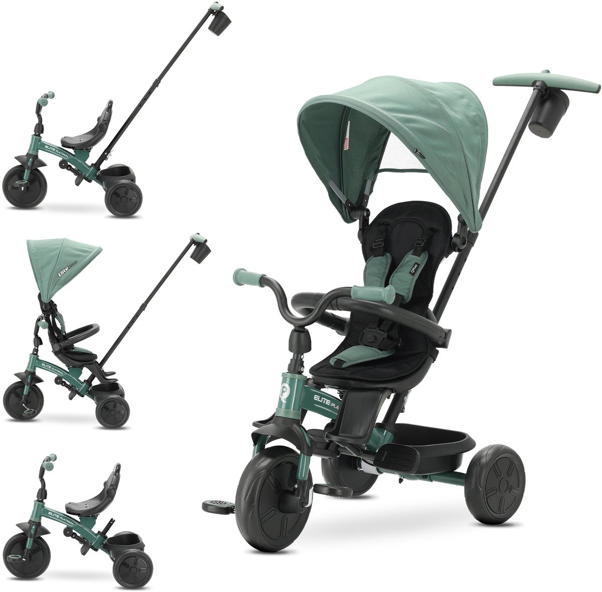 Qplay elite platinum - driewieler met duwstang - 6 in 1 - groen