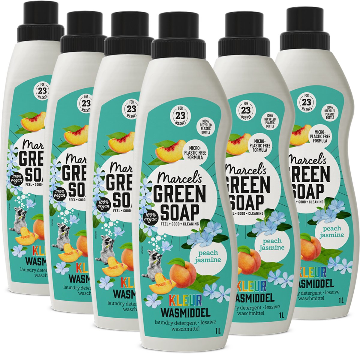 Marcel's green soap kleur wasmiddel - perzik jasmijn - 6 x 1l - 139 wasbeurten