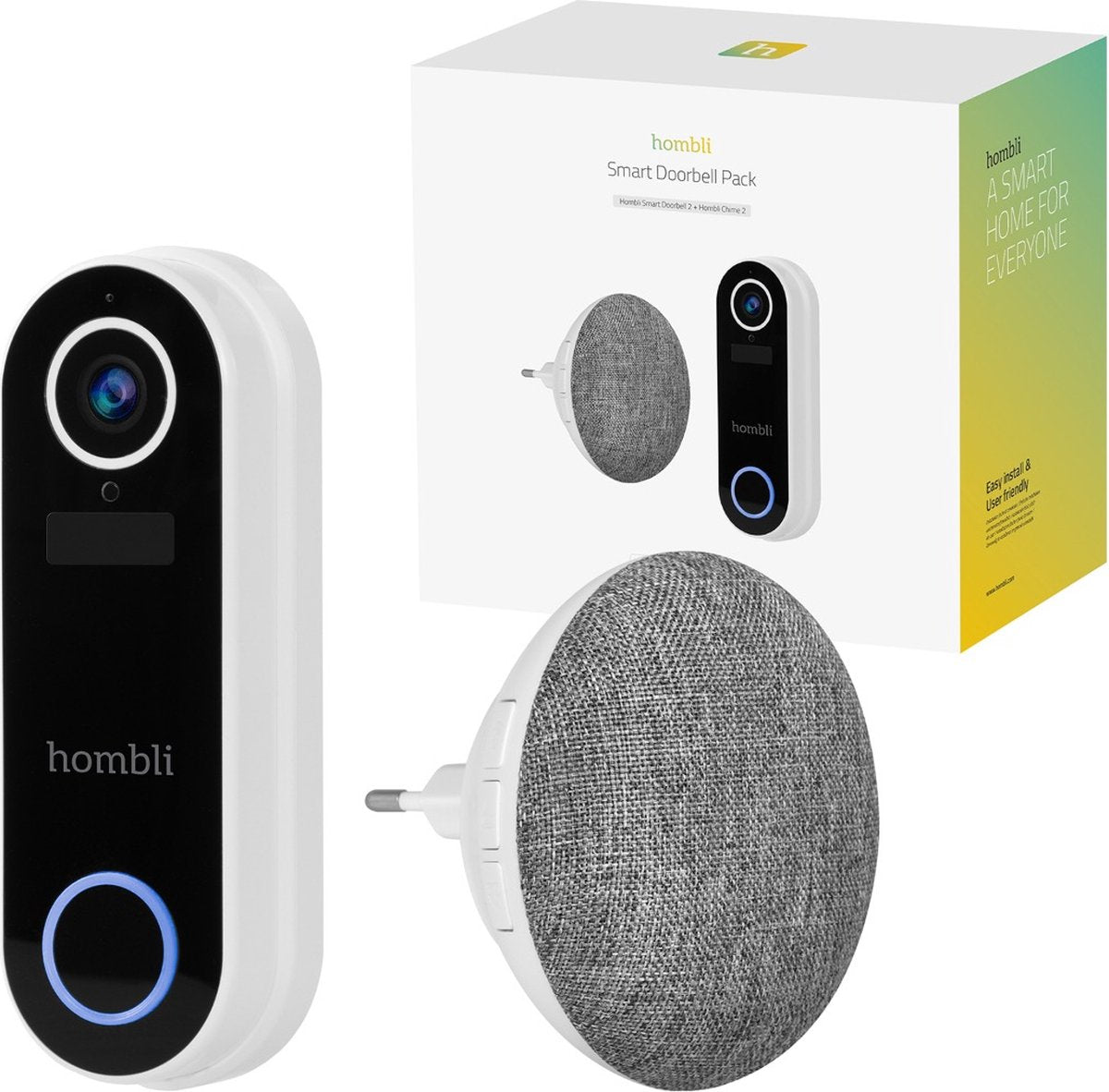 Hombli slimme deurbel 2 - 1080p video deurbel en chime promopakket, tweewegsgesprek, bewegingsdetectie, microsd en cloudopslag - wit