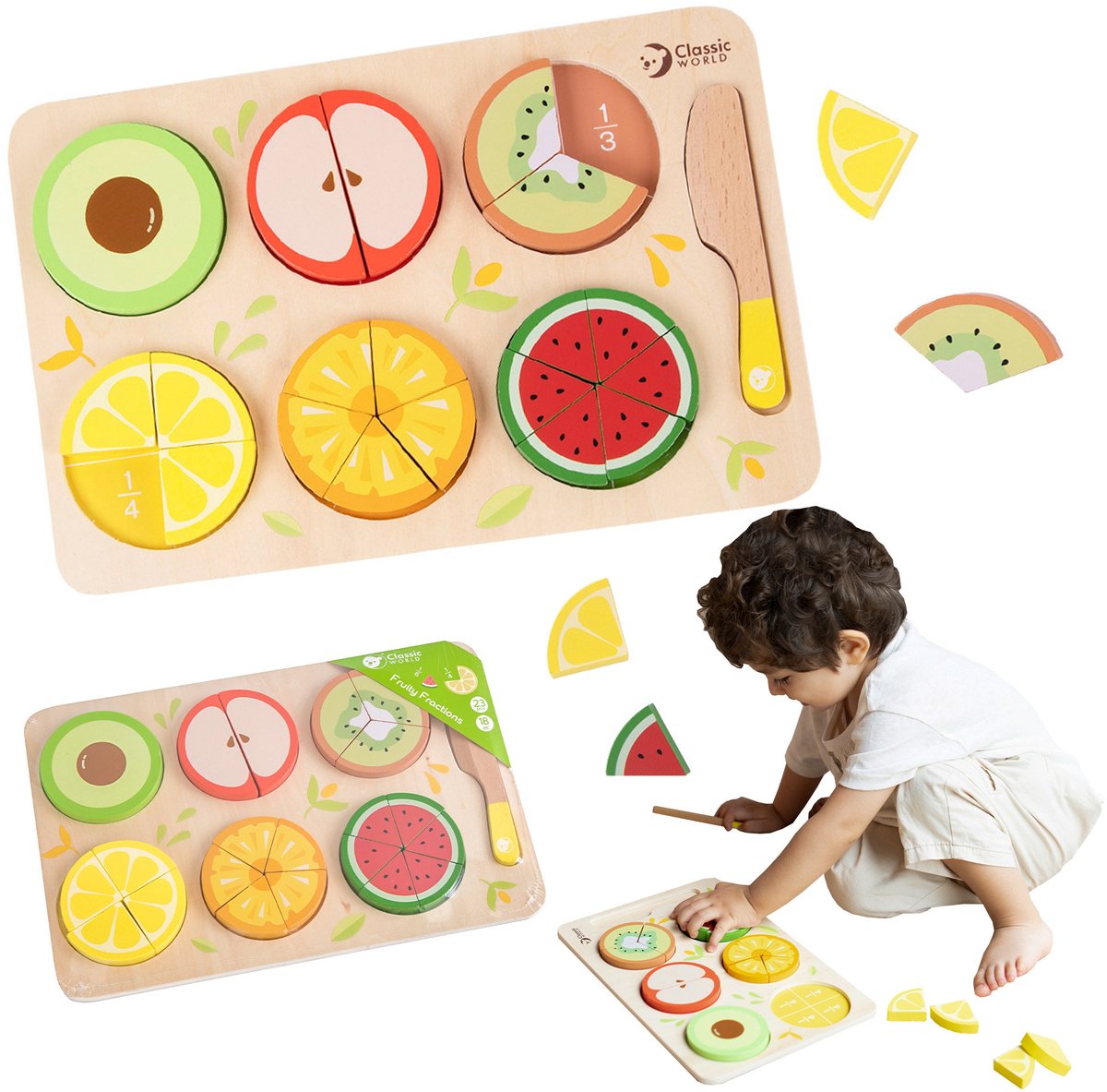 Classic world houten breuken puzzel educatief speelgoed 22-delig.