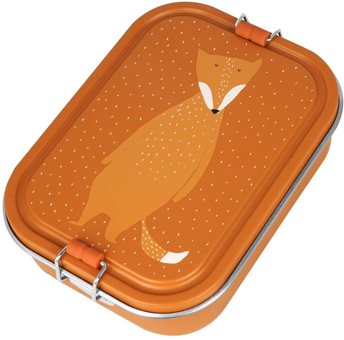 Trixie brooddoos groot - mr. fox - rsv lunchbox voor kinderen - makkelijk te openen broodtrommel - 2 vakken - oranje