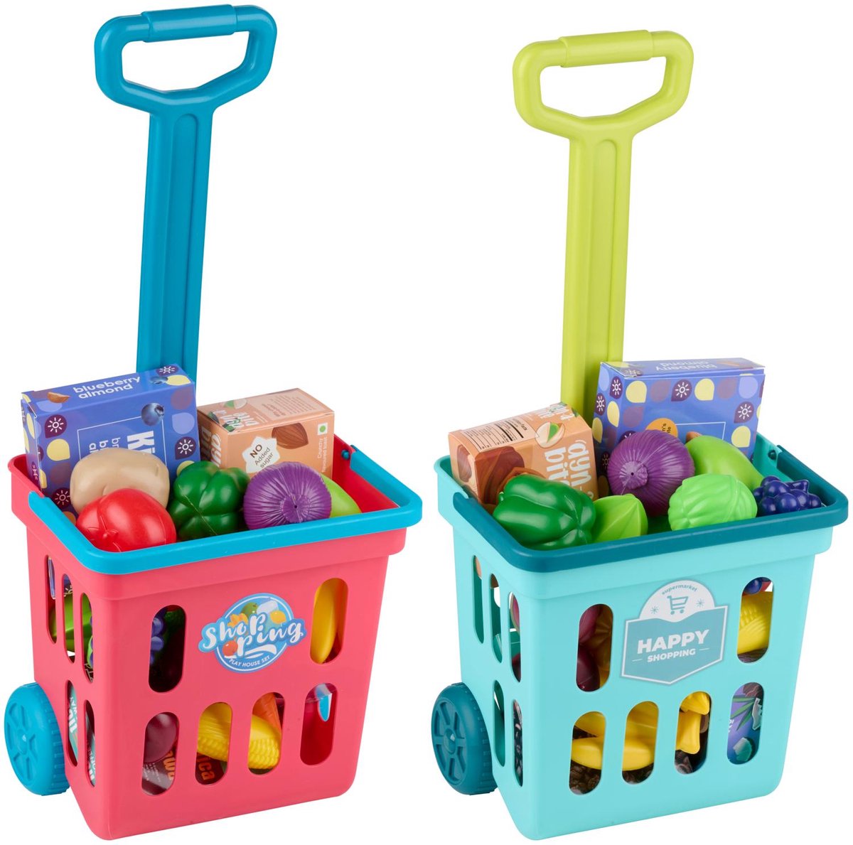 Eddy toys - winkelwagentje speelgoed voedselplayset - 21 stuks - kinder boodschappenkar met accessoires - speelgoedwinkeltje accessoires - 1 willekeurige set
