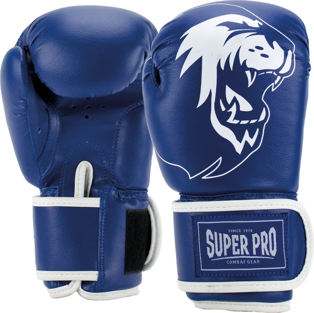 Super pro combat gear talent (kick)bokshandschoenen blauw wit 6oz