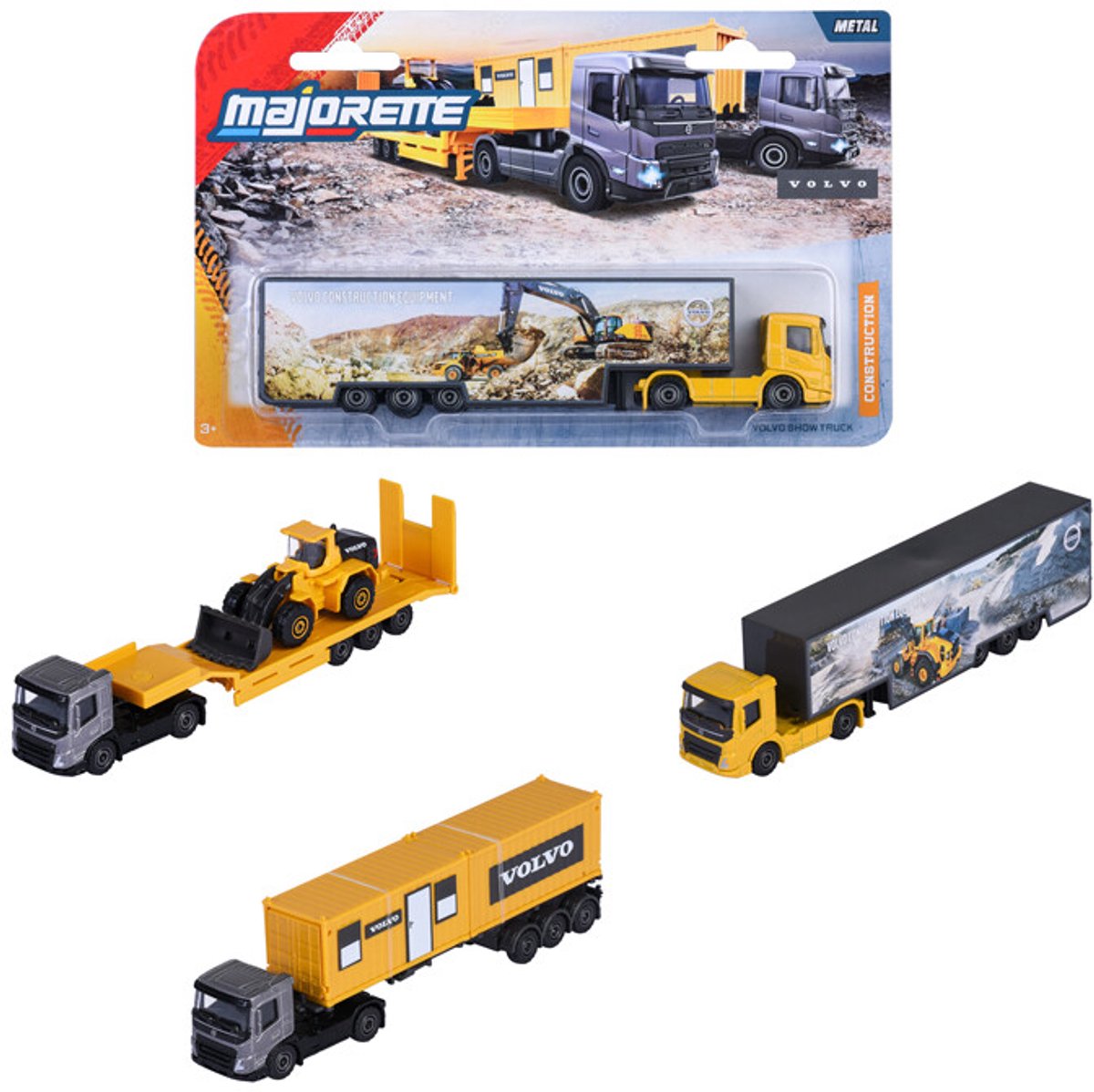 Majorette volvo construction transporter, 3-sort.