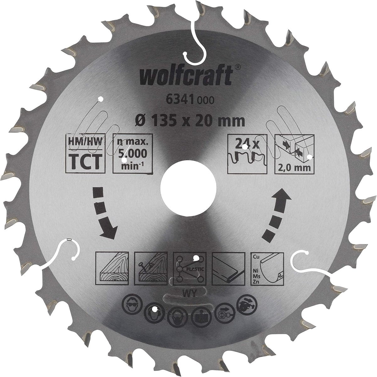 Wolfcraft - cirkelzaagblad 135 x 20 mm - voor handcirkelzaag - serie lila - 6341000