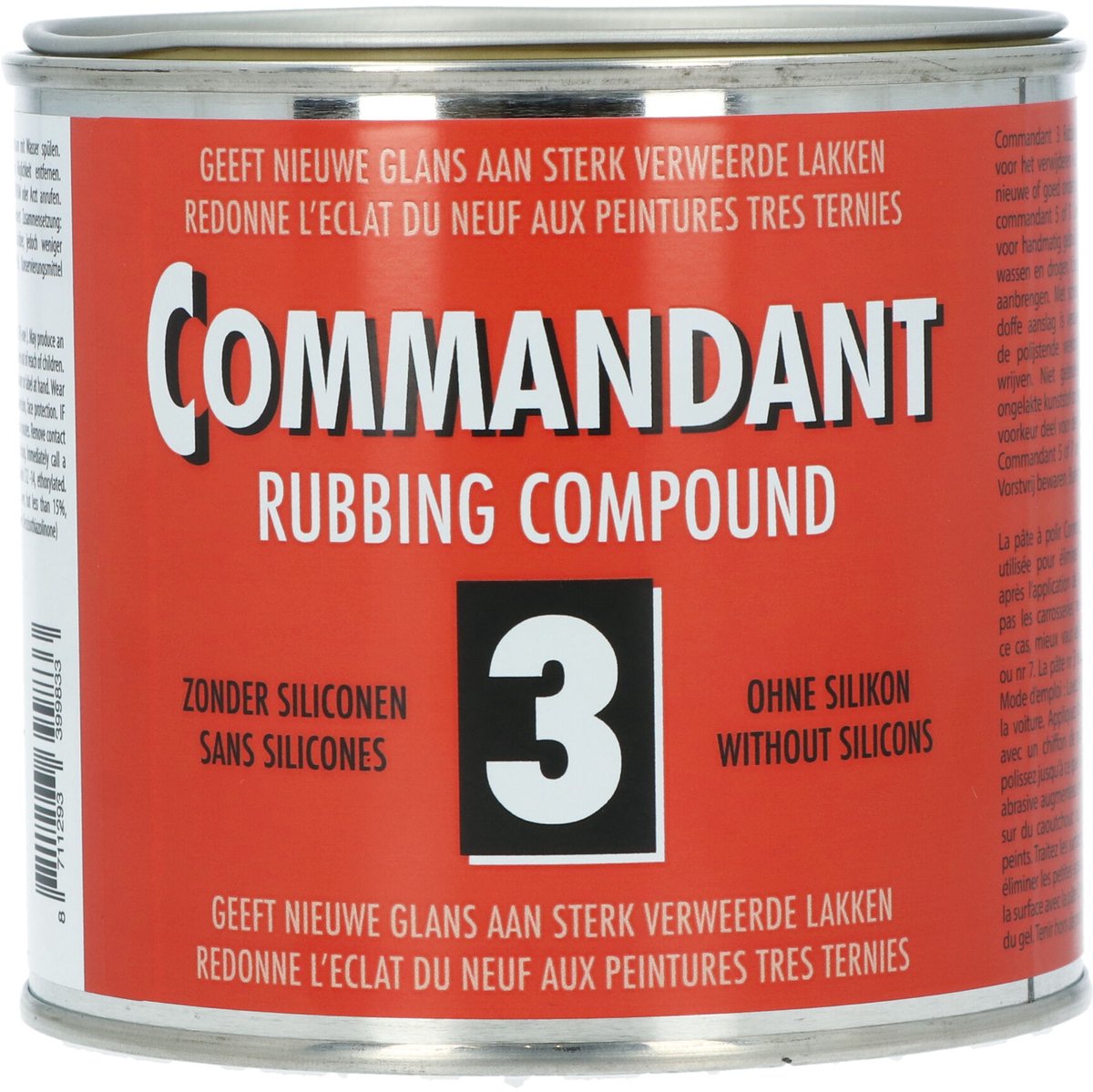 Commandant rubbing compound 3 - grof polijstmiddel - hoge polijstende werking – alleen handmatig gebruik - niet voor nieuwe of goed onderhouden lak - 500gr