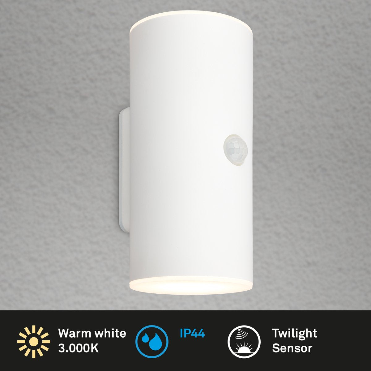 Briloner - lampe d'extérieur - lima - bewegingsmelder - schemersensor - oplaadbare batterij - usb opladen - spatwater bescherming - 15,5 x 7 x 8,5 cm - wit