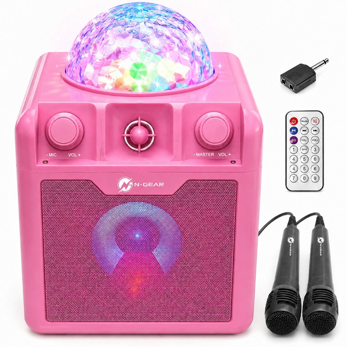 N-gear disco block 410 - bluetooth speaker - karaoke set - party box met 2 microfoons - roze