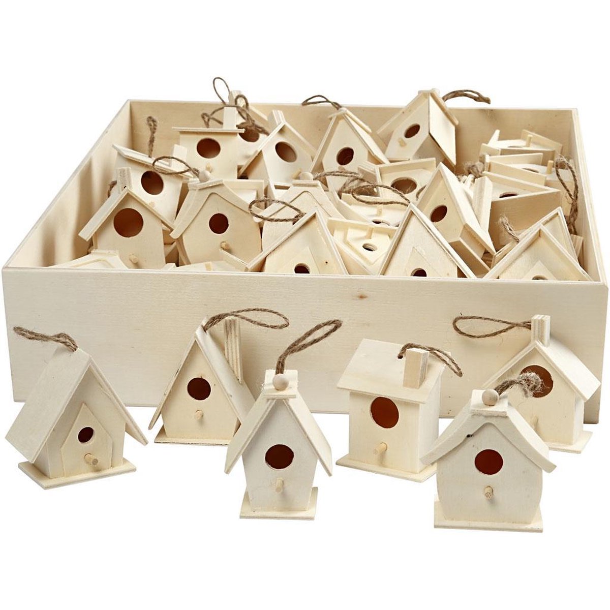 Creativ company vogelhuis, h: 7 cm, populier, 60 assorti