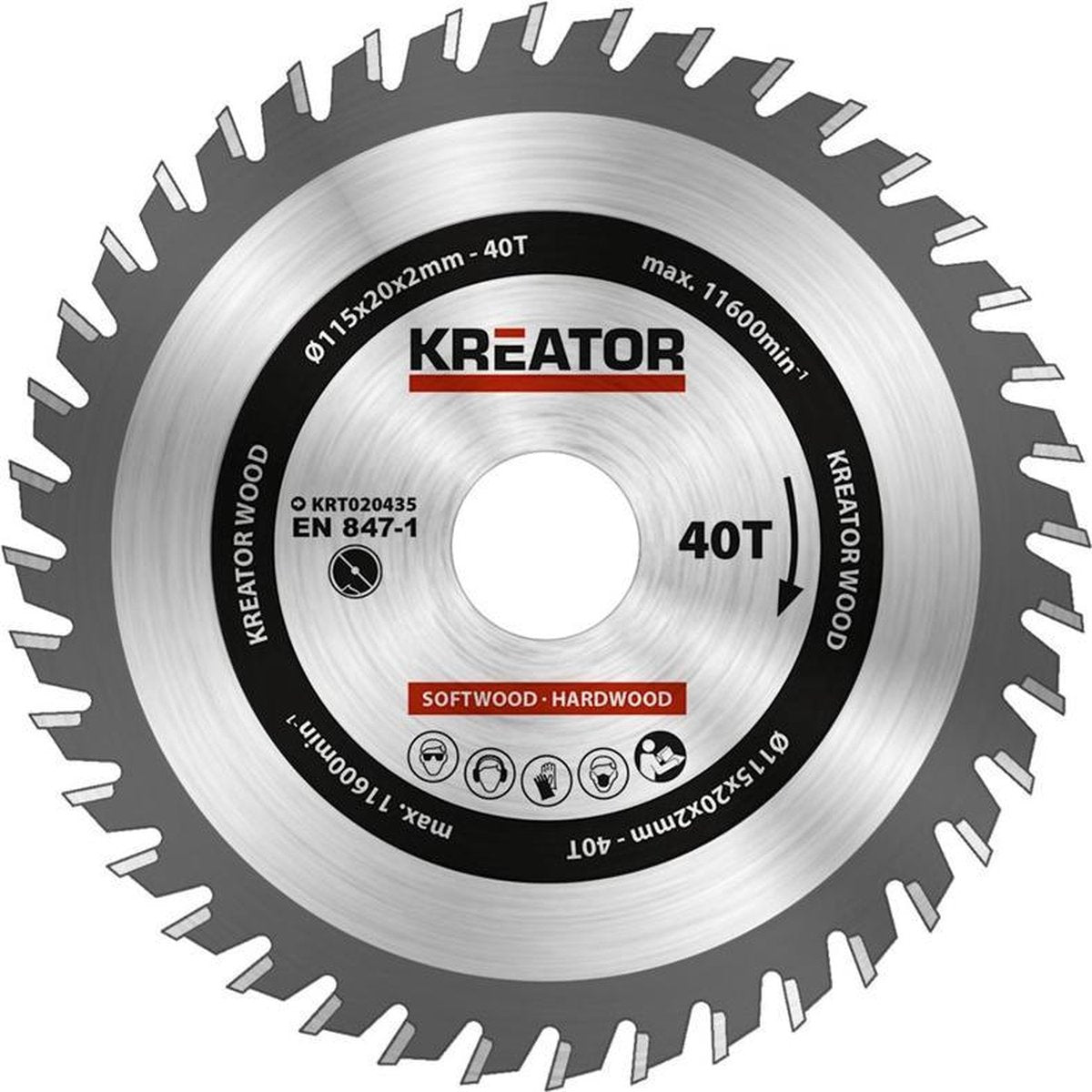 Kreator krt020435 zaagblad hout - ø115 mm - 40 t