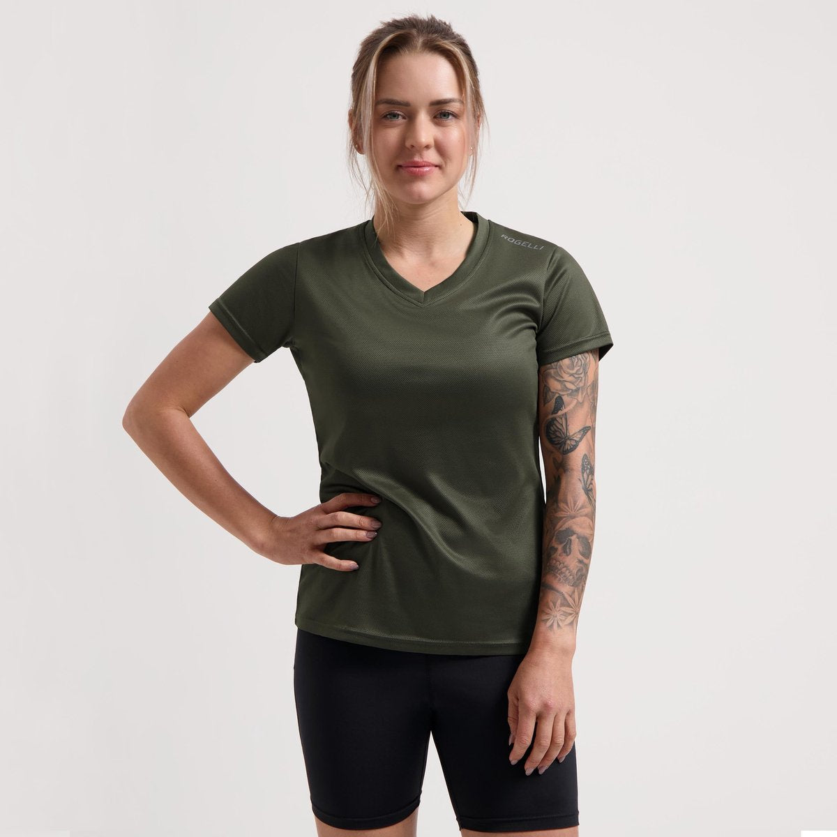Rogelli promo hardloopshirt dames - korte mouwen - legergroen - m