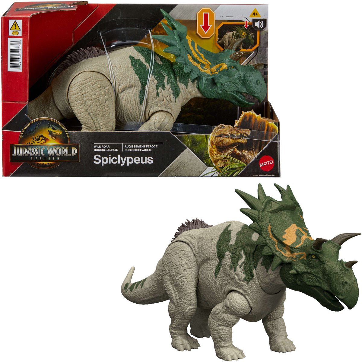 Jurassic world rebirth wild brullende spiclypeus - met geluid en met de staart gestuurde kopstoten