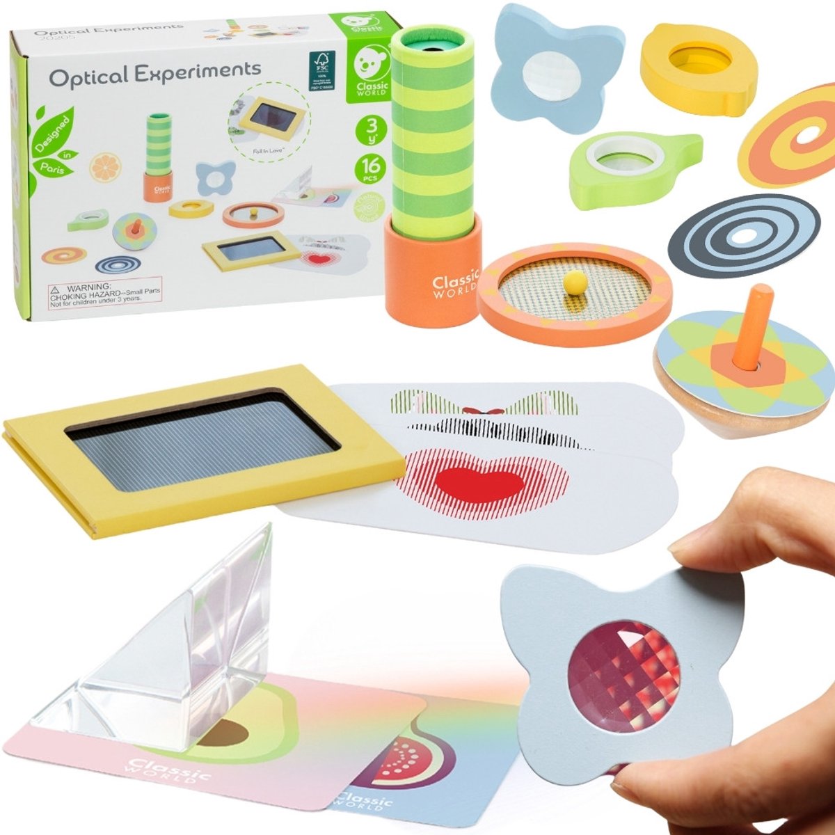 Lobbes speelgoed bv classic world optische experimenten houten speelset, 16dlg.