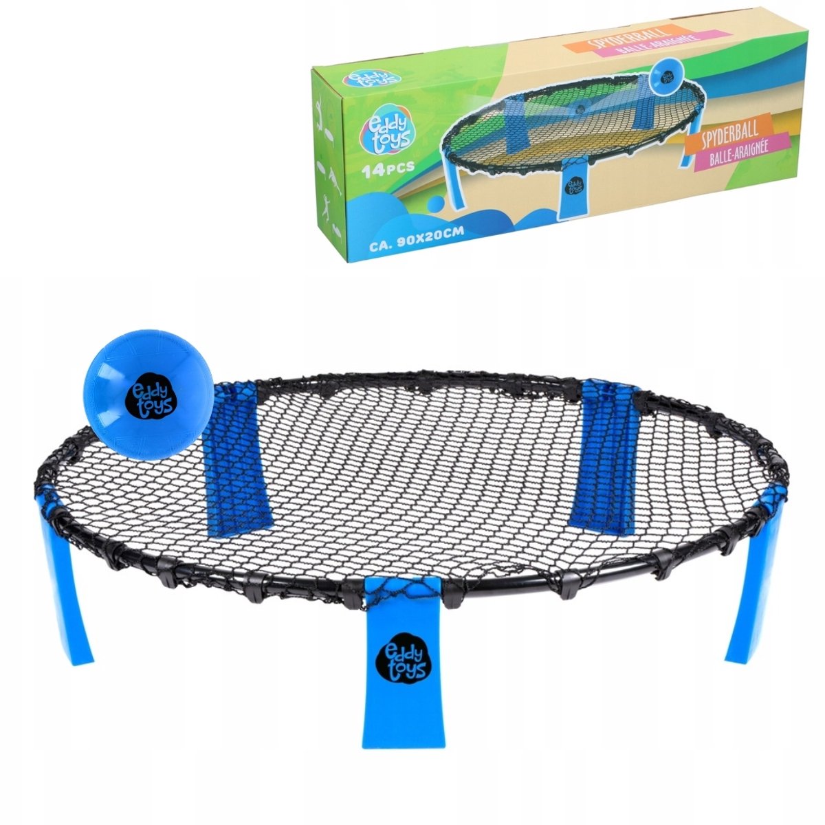 Eddy toys vang-en werp spel spyderball | blauw | 90cm