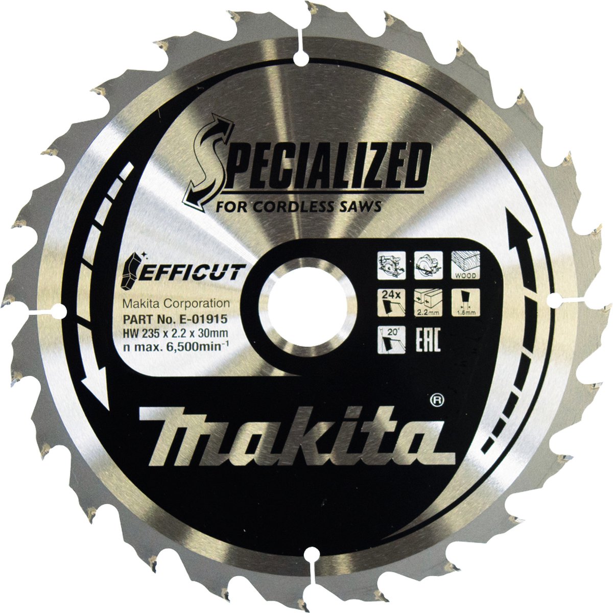 Makita cirkelzaagblad voor hout | efficut | ø 235mm asgat 30mm 24t - e-01915