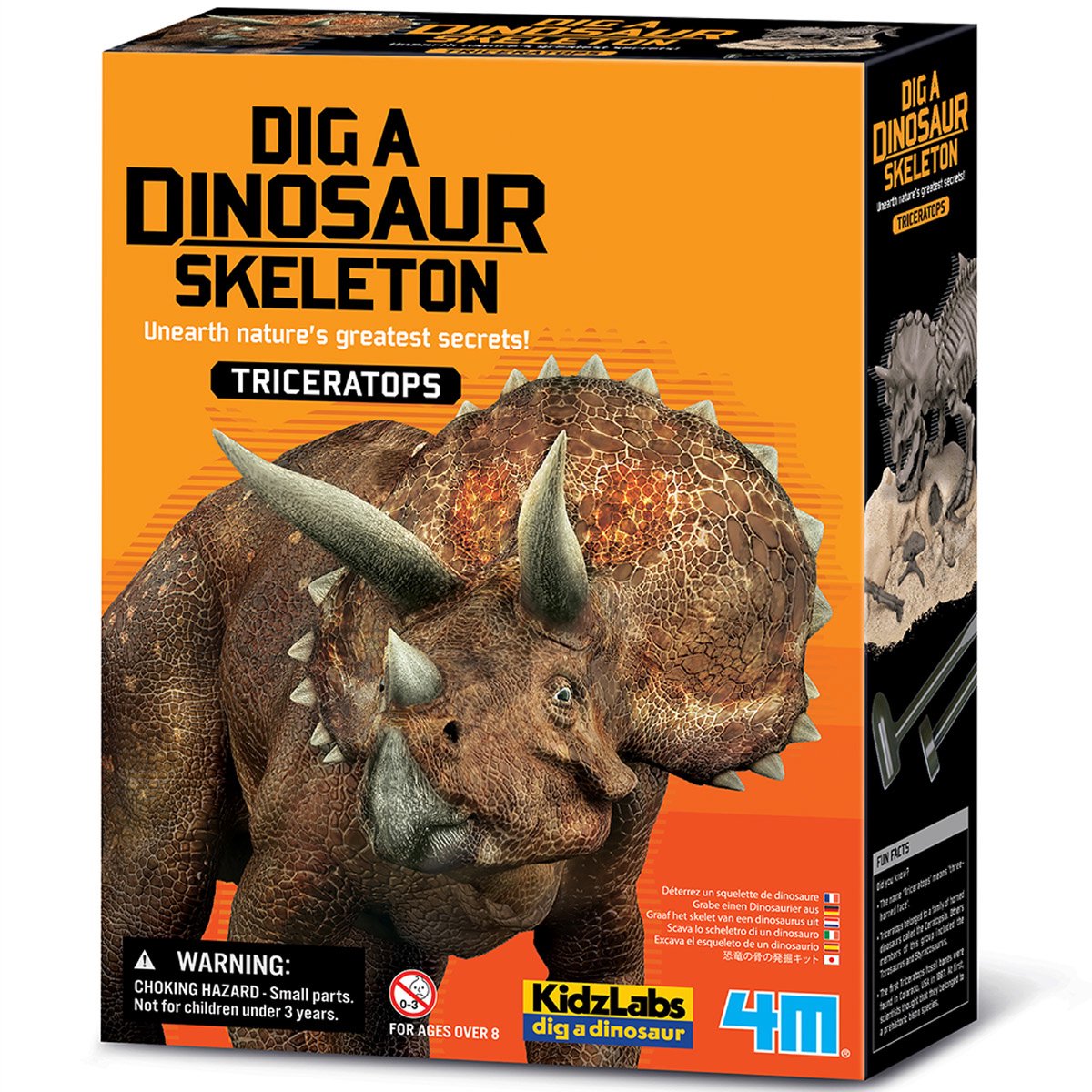 4m graaf je dino op - triceratops - opgraafkit en modelbouw skelet - kidzlabs - 7 jaar