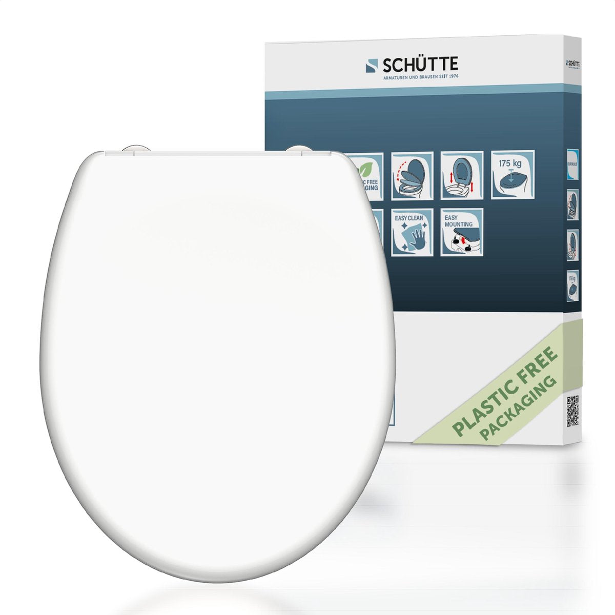 Schütte wc-bril 82300 white - duroplast - soft close - afklikbaar - rvs-scharnieren - belastbaar tot 175 kg - gelakt - wit