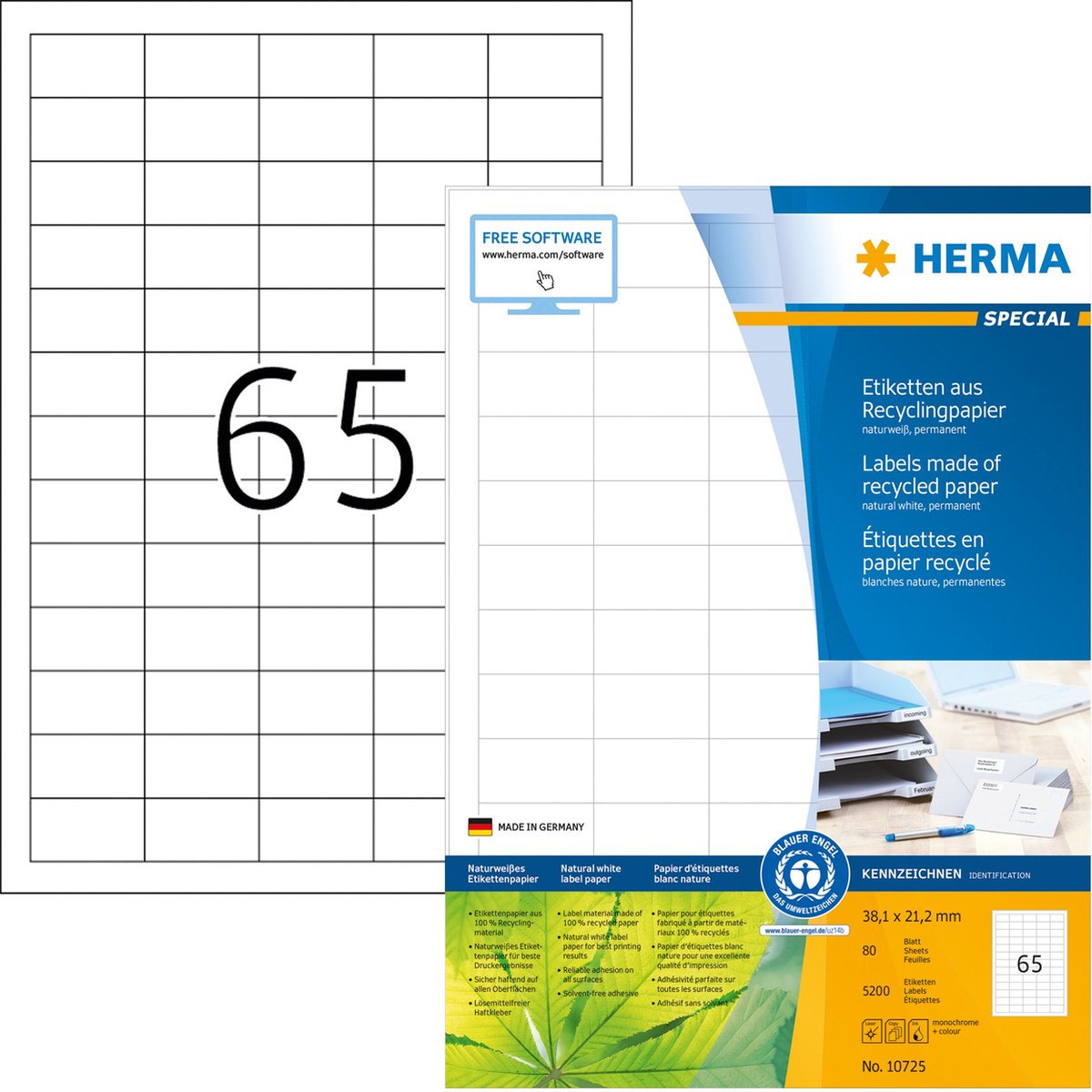 Herma - etiket recycling 38.1x21.2mm wit