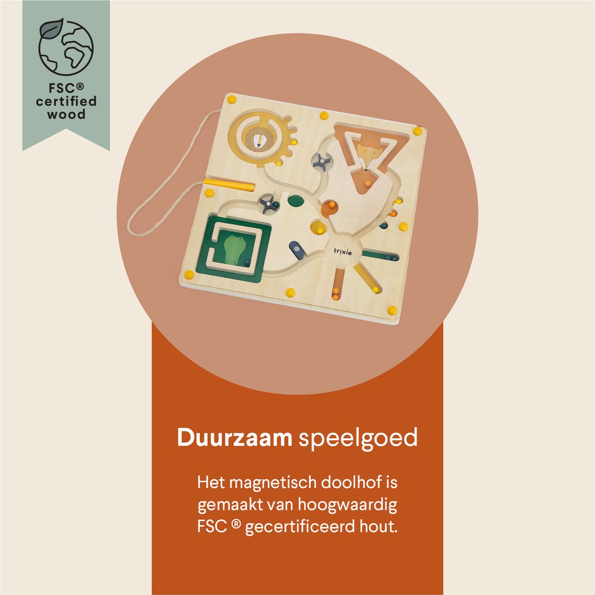 Trixie magnetisch doolhof - houten speelgoed - voor kinderen - gezelschapsspel vanaf 2 jaar - stimuleert ontwikkeling - fsc