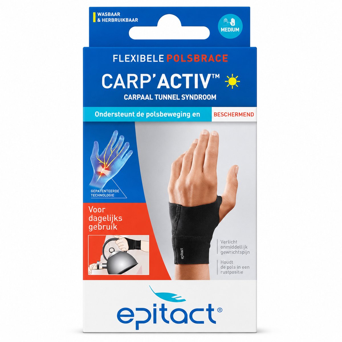 Epitact carp activ - polsbrace rechts - maat m - flexibele wrist brace - carpaaltunnel ondersteuning