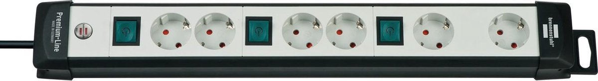 Brennenstuhl premium-line techniek stekkerdoos 6-voudig zwart lichtgrijs 3m h05vv-f 3g1,5 2-voudig schakelbare speciaal geordend voor adapterstekkers