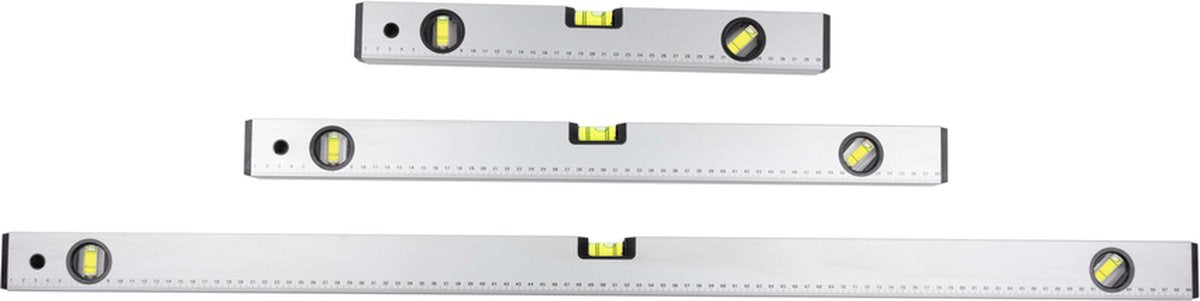 Kinzo waterpassen - waterpas set 40 60 100 cm - 0° 45° 90° - aluminium - grijs