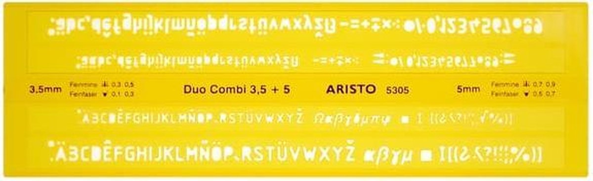 Aristo lettersjabloon duo-combi - afmetingen 245x75mm - letterhoogte 3.5 5mm - h-profiel - oranje transparant - ar-5305